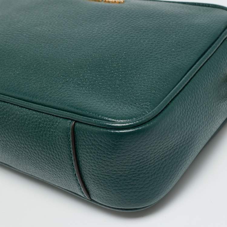 Pre Owned Michael Kors Jet Set Camera Green Leather Crossbody Bag