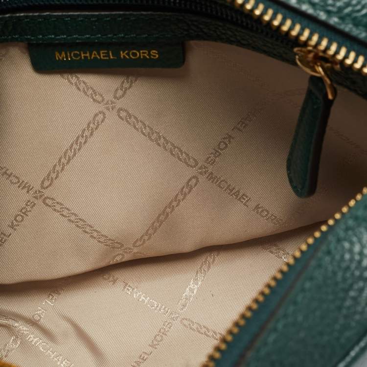 Pre Owned Michael Kors Jet Set Camera Green Leather Crossbody Bag
