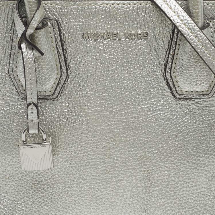 Pre Owned Michael Kors Mercer Small Silver Leather Tote