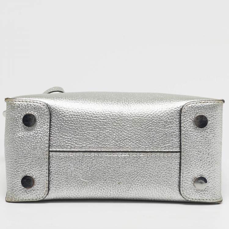 Pre Owned Michael Kors Mercer Small Silver Leather Tote