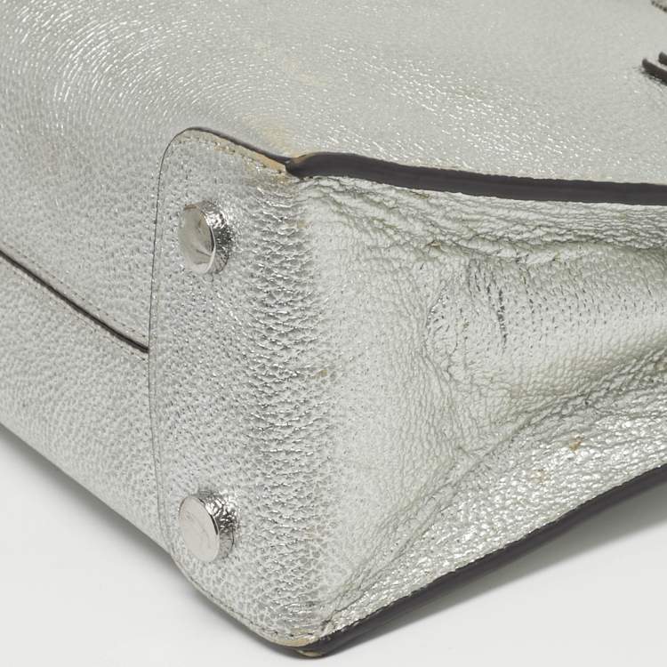 Pre Owned Michael Kors Mercer Small Silver Leather Tote