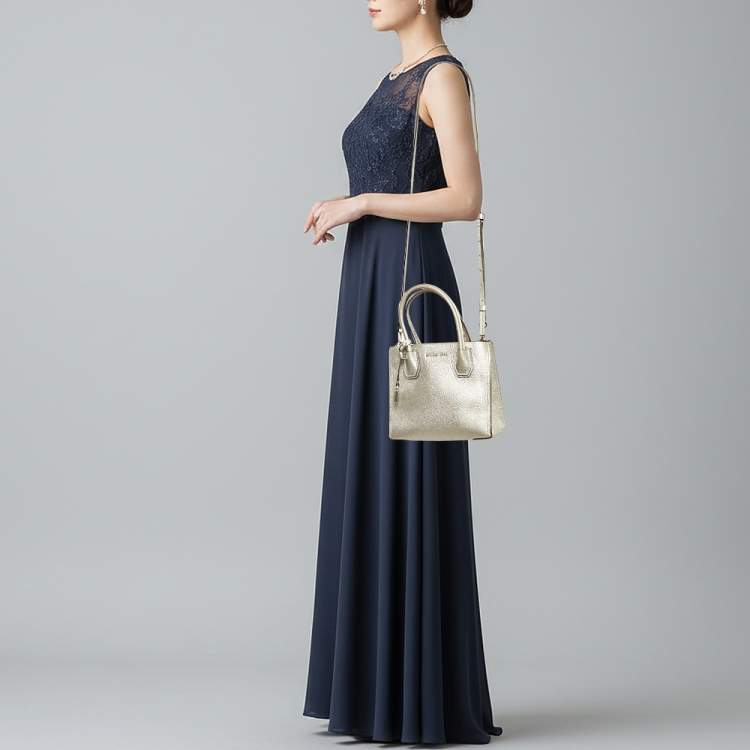 Pre Owned Michael Kors Mercer Small Silver Leather Tote