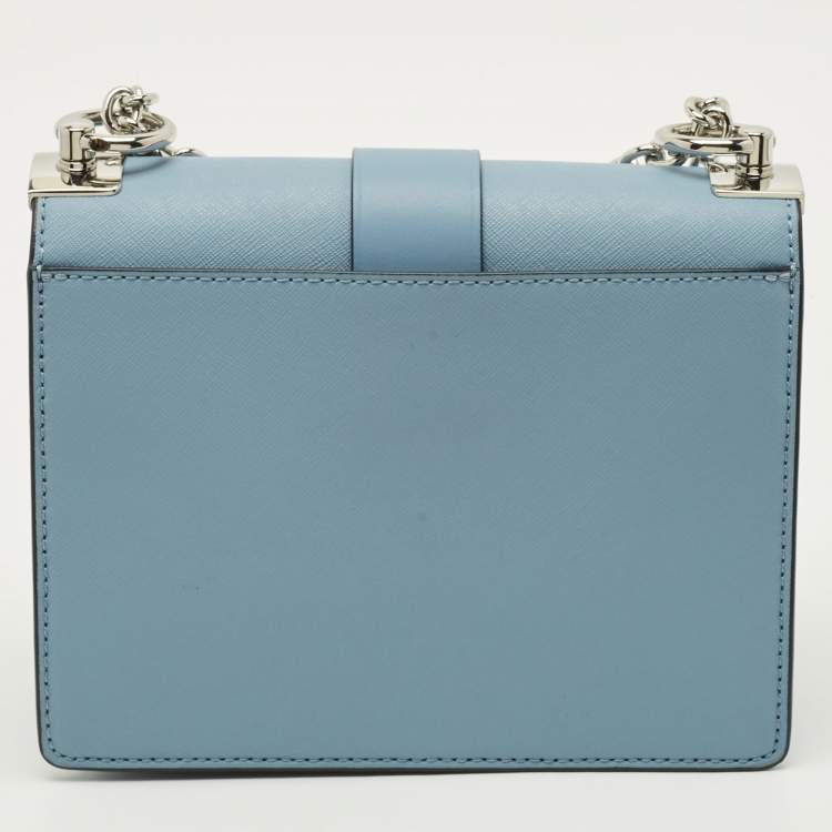 Pre Owned Michael Kors Greenwich Small Light Blue Leather Crossbody Bag