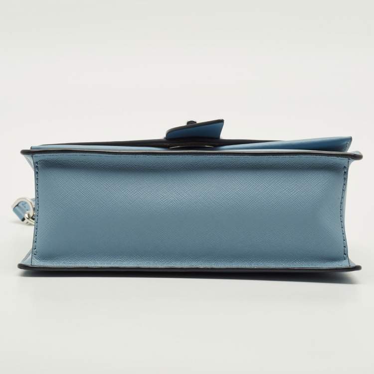 Pre Owned Michael Kors Greenwich Small Light Blue Leather Crossbody Bag
