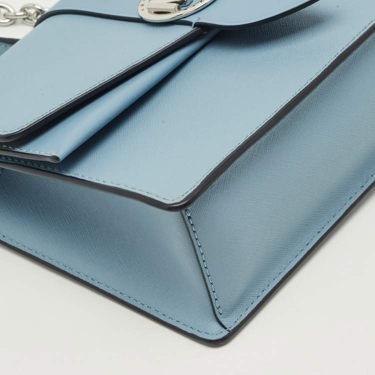 Pre Owned Michael Kors Greenwich Small Light Blue Leather Crossbody Bag