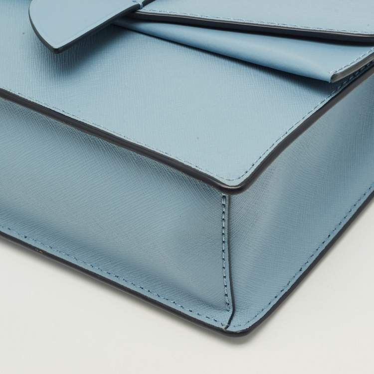 Pre Owned Michael Kors Greenwich Small Light Blue Leather Crossbody Bag