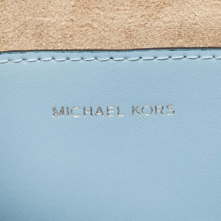 Pre Owned Michael Kors Greenwich Small Light Blue Leather Crossbody Bag