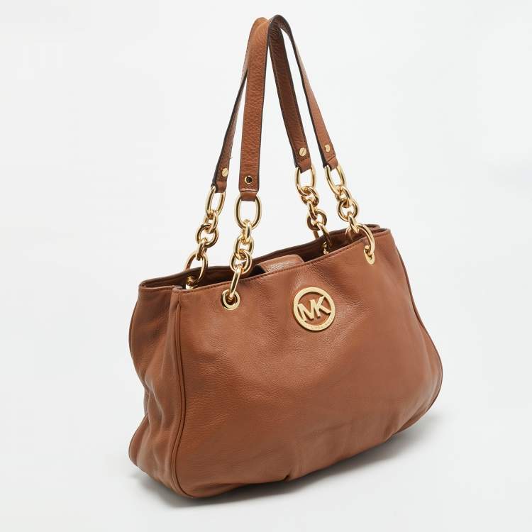 Pre Owned Michael Kors Fulton Chain Brown Leather Shoulder Bag