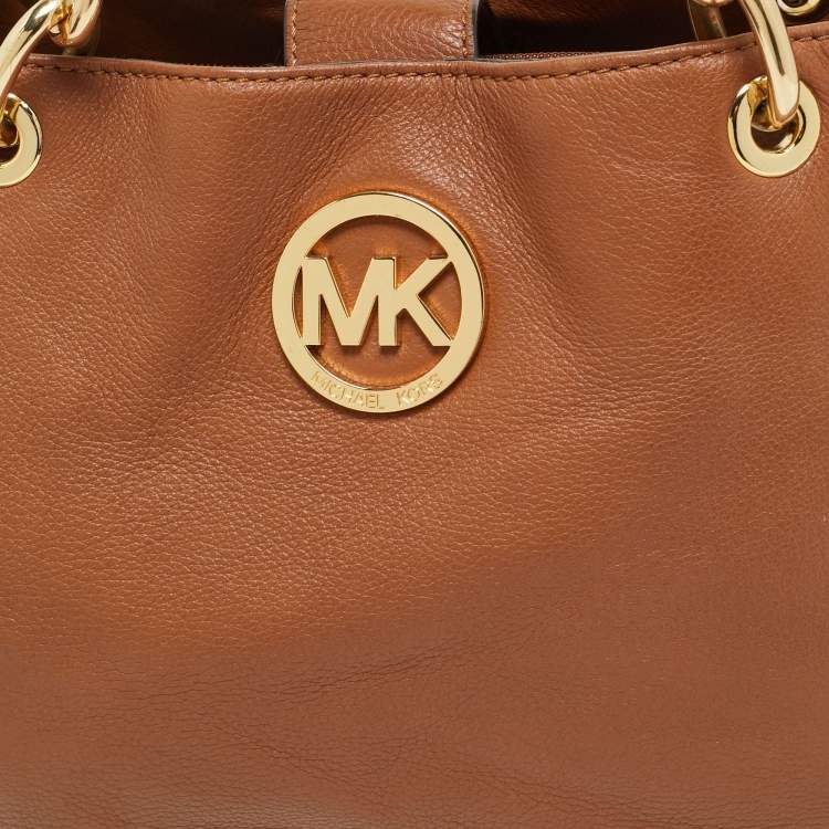 Pre Owned Michael Kors Fulton Chain Brown Leather Shoulder Bag