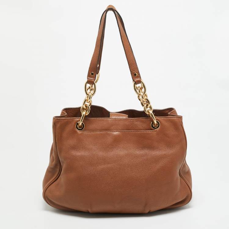Pre Owned Michael Kors Fulton Chain Brown Leather Shoulder Bag