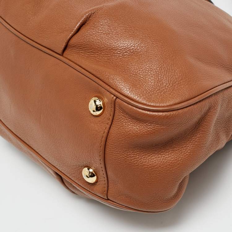 Pre Owned Michael Kors Fulton Chain Brown Leather Shoulder Bag