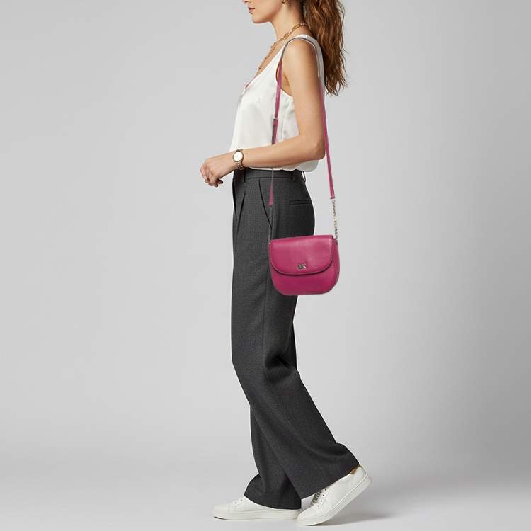 Pre Owned Michael Kors Mott Magenta Leather Crossbody Bag