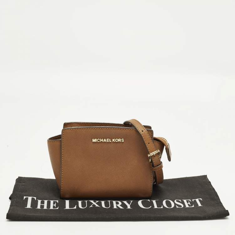 Pre Owned Michael Kors Selma Mini Brown Saffiano Leather Crossbody Bag
