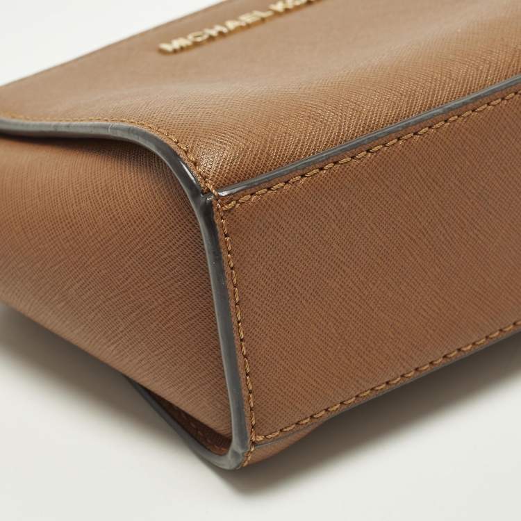 Pre Owned Michael Kors Selma Mini Brown Saffiano Leather Crossbody Bag