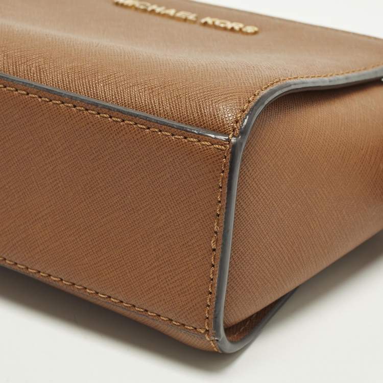 Pre Owned Michael Kors Selma Mini Brown Saffiano Leather Crossbody Bag