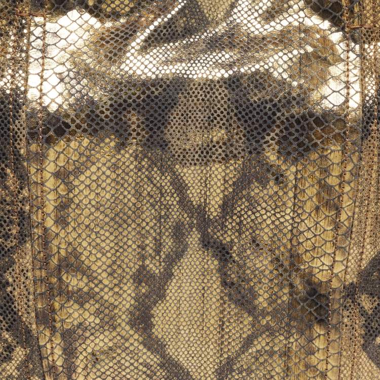 Pre Owned Michael Kors Chain Detail Gold Python Print Suede Hobo