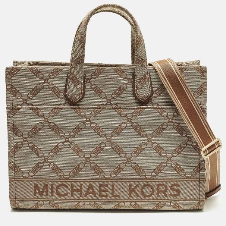 Pre Owned Michael Kors GIgi Large Beige/Brown Logo Jacquard Canvas Tote