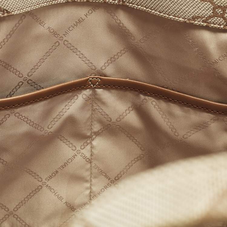 Pre Owned Michael Kors GIgi Large Beige/Brown Logo Jacquard Canvas Tote