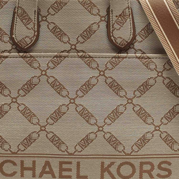 Pre Owned Michael Kors GIgi Large Beige/Brown Logo Jacquard Canvas Tote