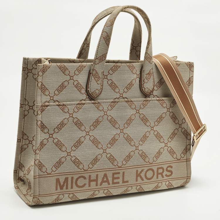 Pre Owned Michael Kors GIgi Large Beige/Brown Logo Jacquard Canvas Tote