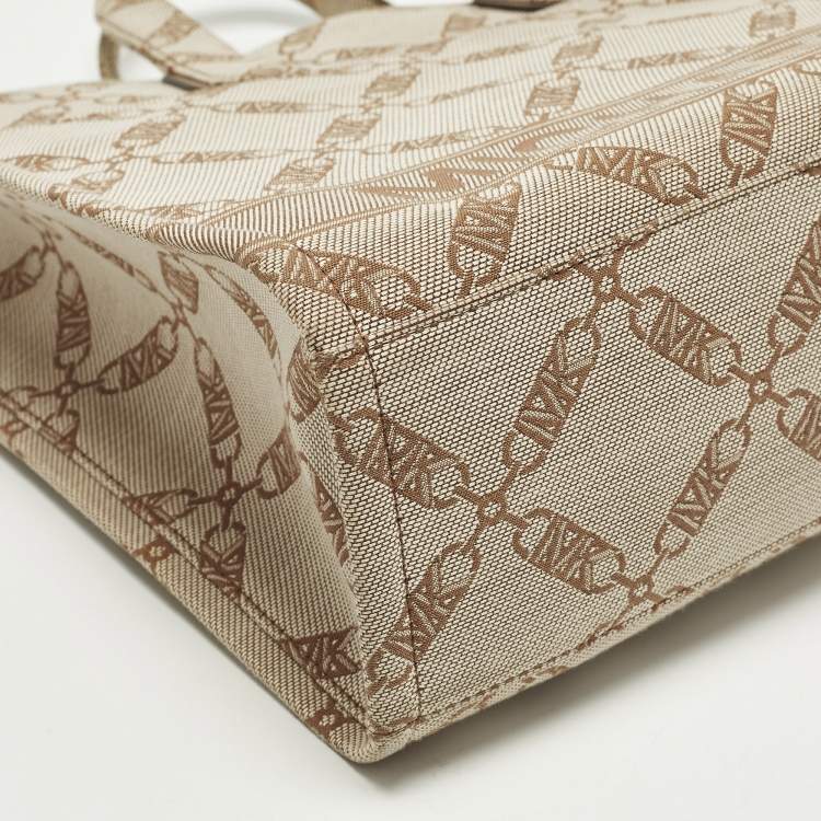 Pre Owned Michael Kors GIgi Large Beige/Brown Logo Jacquard Canvas Tote