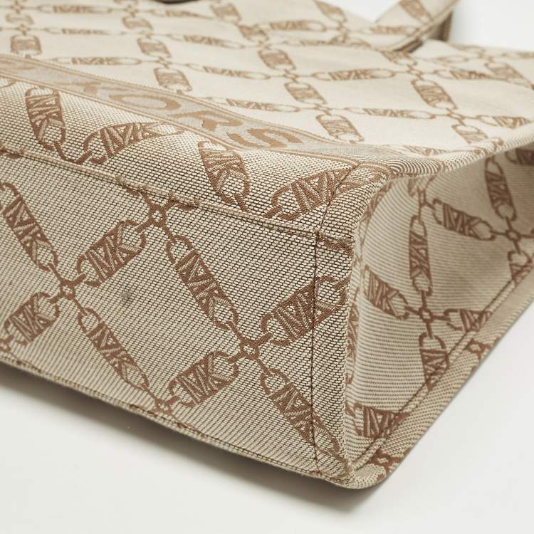 Pre Owned Michael Kors GIgi Large Beige/Brown Logo Jacquard Canvas Tote