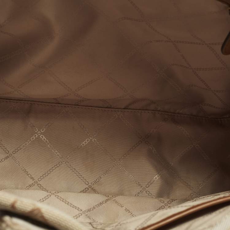 Pre Owned Michael Kors GIgi Large Beige/Brown Logo Jacquard Canvas Tote