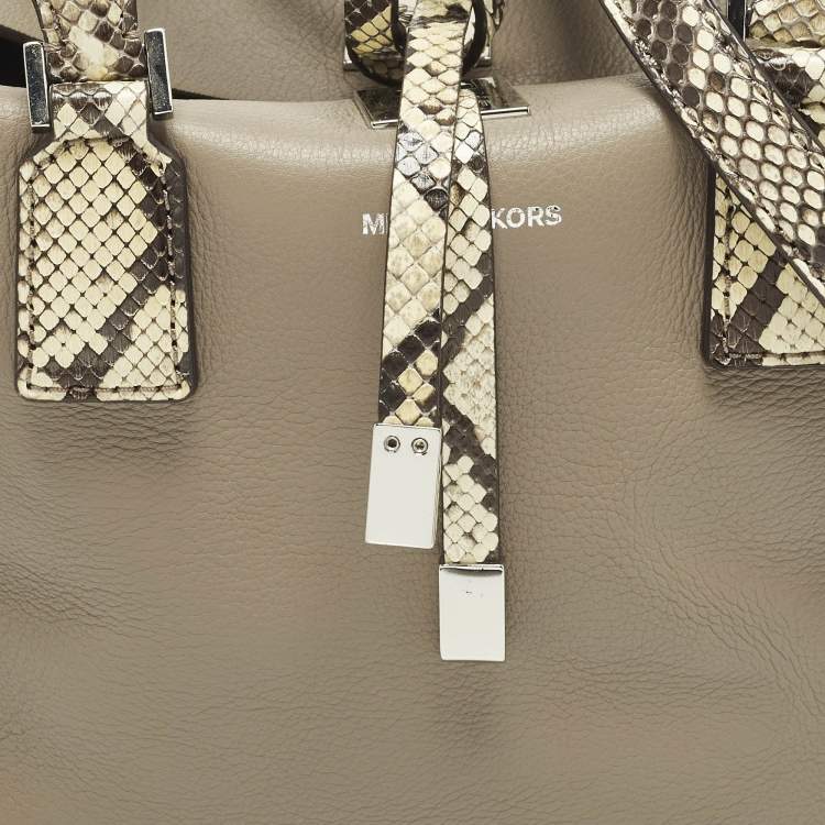 Pre Owned Michael Kors Miranda Mini Beige/Cream Leather and Python Trim Tote