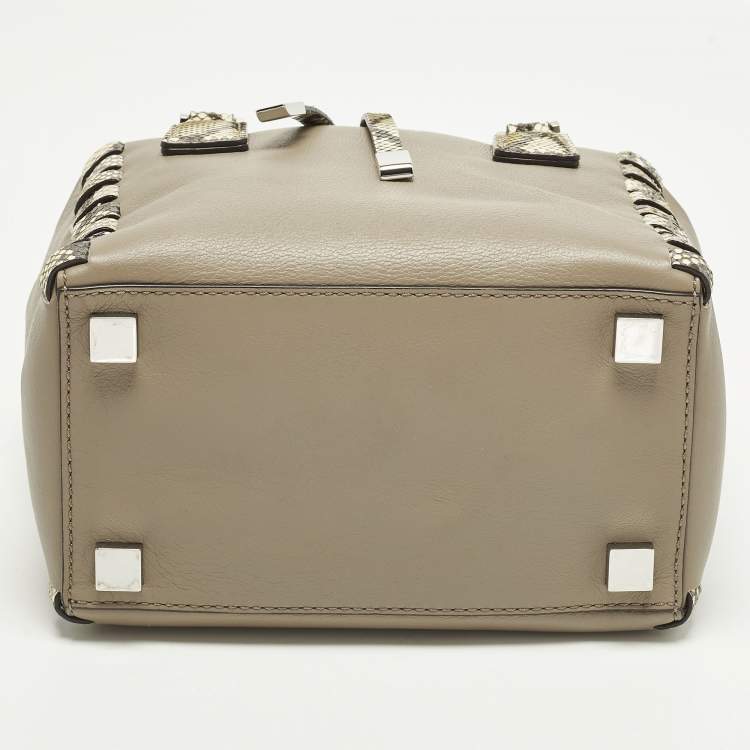 Pre Owned Michael Kors Miranda Mini Beige/Cream Leather and Python Trim Tote