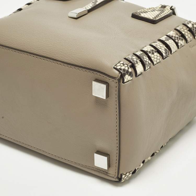 Pre Owned Michael Kors Miranda Mini Beige/Cream Leather and Python Trim Tote