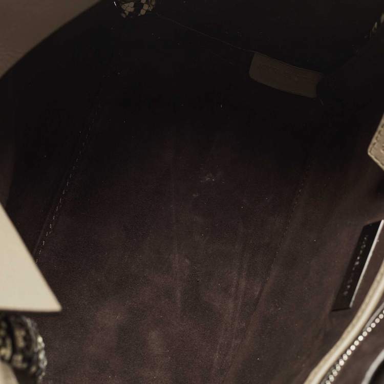 Pre Owned Michael Kors Miranda Mini Beige/Cream Leather and Python Trim Tote