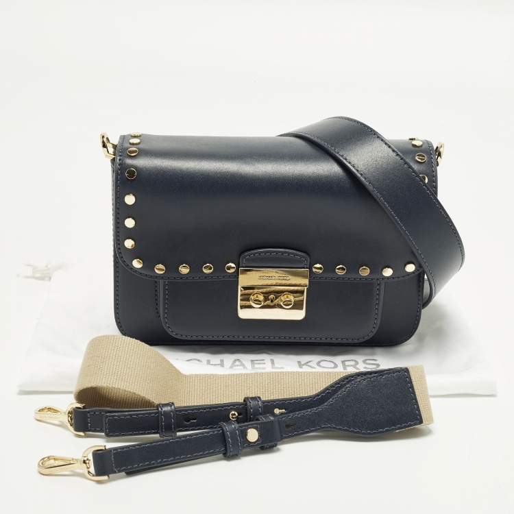 Pre Owned Michael Kors Sloan Editor Navy Blue Leather Shoulder Bag