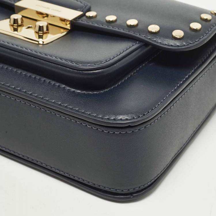 Pre Owned Michael Kors Sloan Editor Navy Blue Leather Shoulder Bag