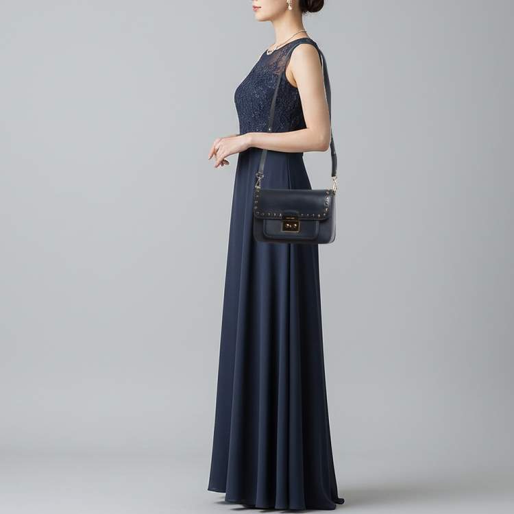 Pre Owned Michael Kors Sloan Editor Navy Blue Leather Shoulder Bag