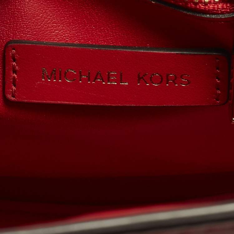 Pre Owned Michael Kors Mercer Studio Floral Cut Out Red Leather Tote