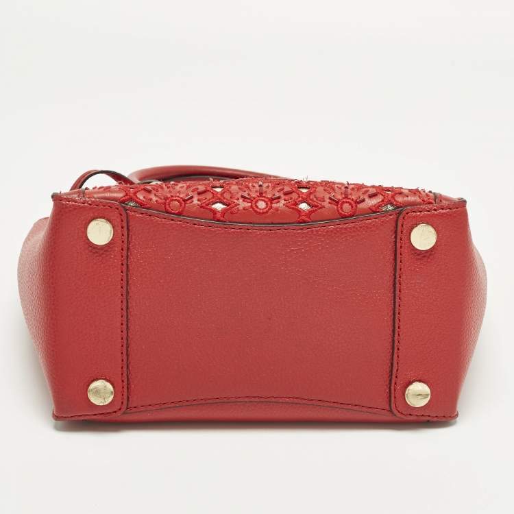 Pre Owned Michael Kors Mercer Studio Floral Cut Out Red Leather Tote