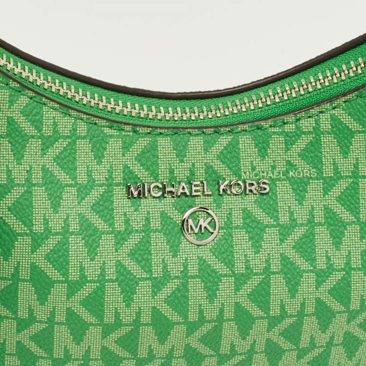 Pre Owned Michael Kors Jet Set Green Signature Coated Canvas Chain Pochette