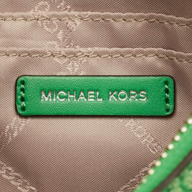 Pre Owned Michael Kors Jet Set Green Signature Coated Canvas Chain Pochette