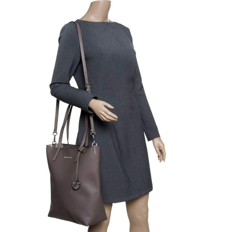 Pre Owned Michael Kors Dark Beige Leather Large Hayley Convertible Tote