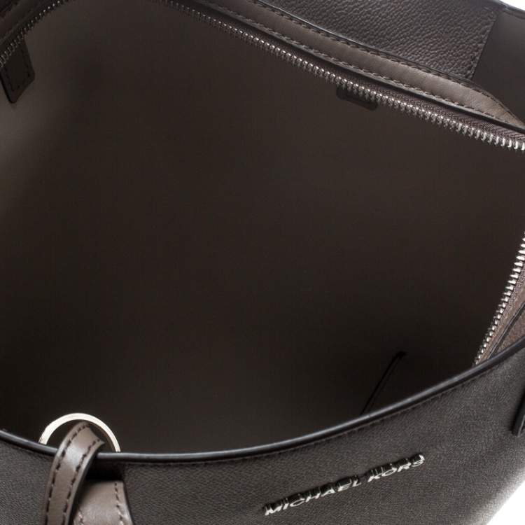 Pre Owned Michael Kors Dark Beige Leather Large Hayley Convertible Tote