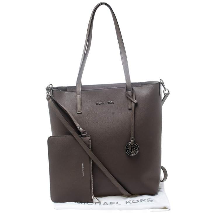 Pre Owned Michael Kors Dark Beige Leather Large Hayley Convertible Tote