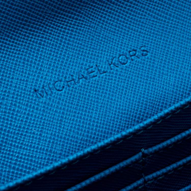 Pre Owned Michael Kors Blue Leather Fulton Flap Wallet