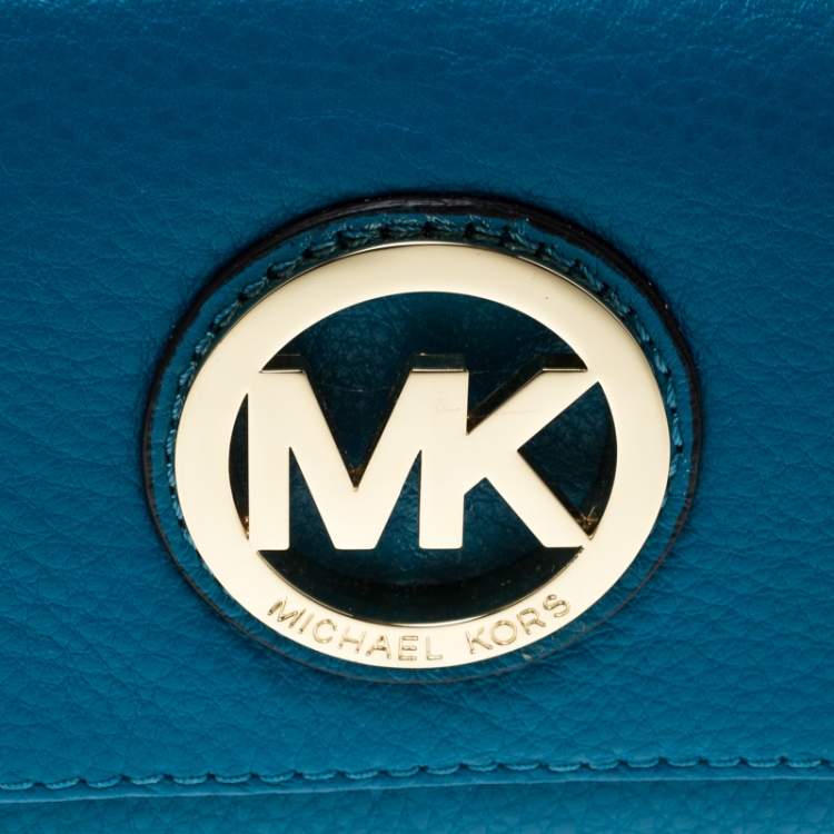 Pre Owned Michael Kors Blue Leather Fulton Flap Wallet