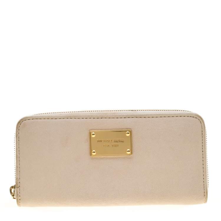 Michael Kors Off White Leather Zip Continental Wallet Michael Kors