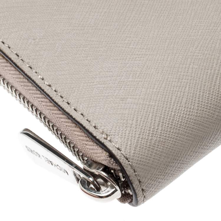 Pre Owned Michael Kors Grey Saffiano Leather Zip Around Wallet