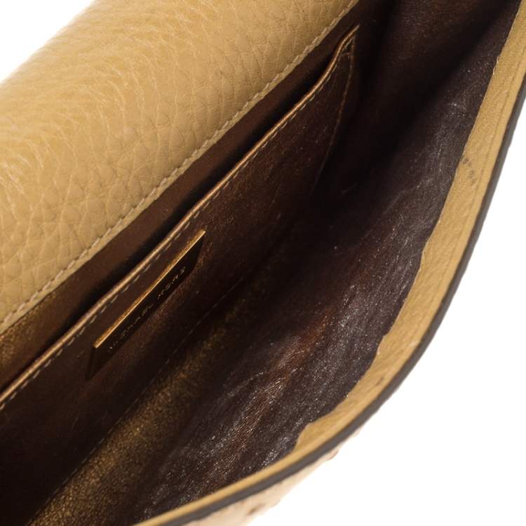 Pre Owned Michael Kors Beige Ostrich Embossed Leather Gia Clutch