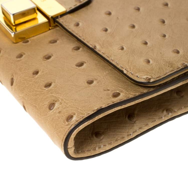 Pre Owned Michael Kors Beige Ostrich Embossed Leather Gia Clutch
