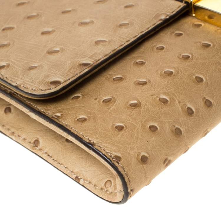 Pre Owned Michael Kors Beige Ostrich Embossed Leather Gia Clutch