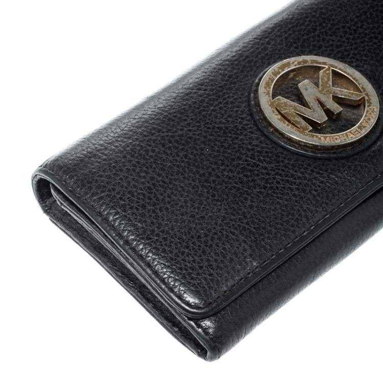 Pre Owned Michael Kors Black Leather Fulton Wallet