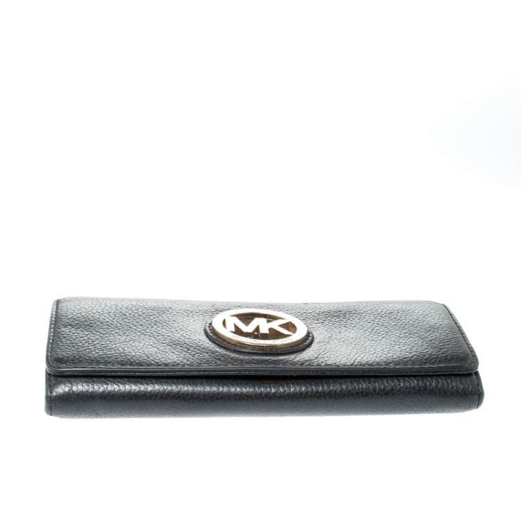 Pre Owned Michael Kors Black Leather Fulton Wallet